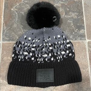 Love Your Melon Black and Gray Pom-Pom Beanie